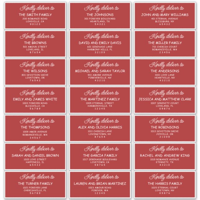 Retro Red & White Wedding Guest Address Labels (Front)