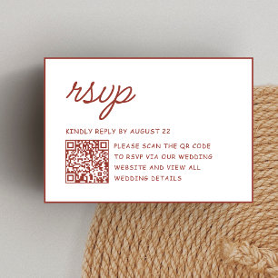 Retro Red & White Wedding QR Code RSVP Card
