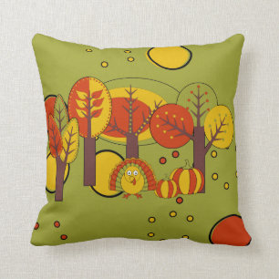 Retro Red, Yellow and Green Thanksgiving Design Throw Pillow