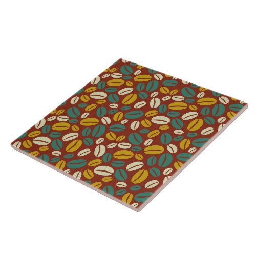 Retro Red Yellow Brown Java Coffee Beans Pattern Ceramic Tile