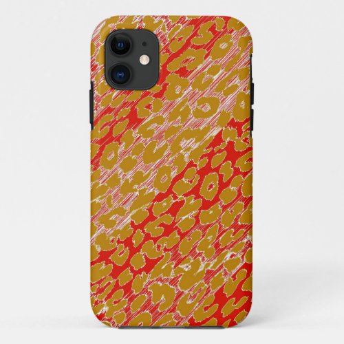 Retro Red Yellow Pink Leopard Print Skin iPhone 11 Case