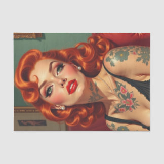 Retro Redhead Pin-Up with Tattoos Decoupage Tissue Paper