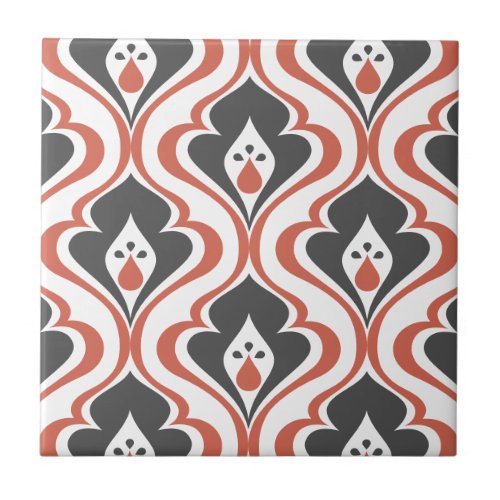 Retro Reds Orange Black Pattern Decorative Tile