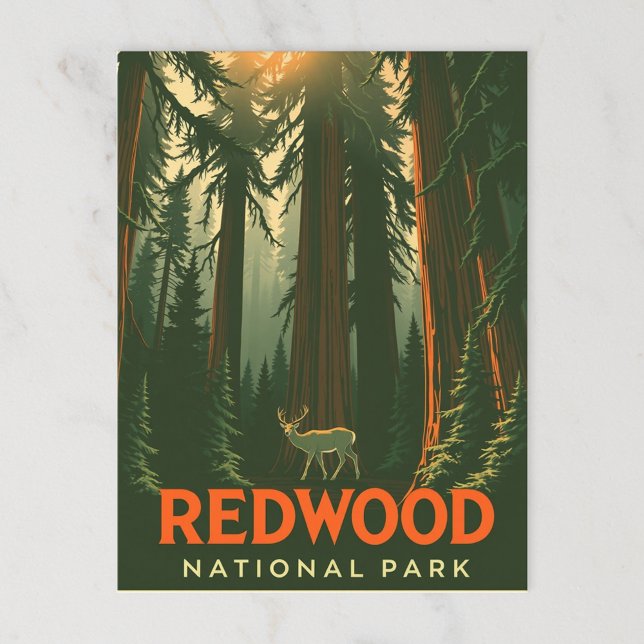 Retro Redwood Forest Deer Postcard (Creator Uploaded)