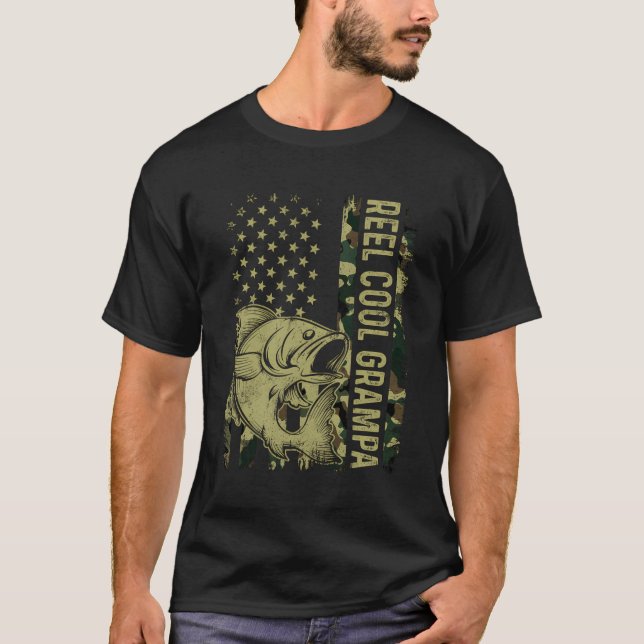Retro Reel Cool Grampa Camouflage American Flag Fi T-Shirt (Front)