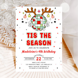 Retro Reindeer Christmas Birthday Party Invitation