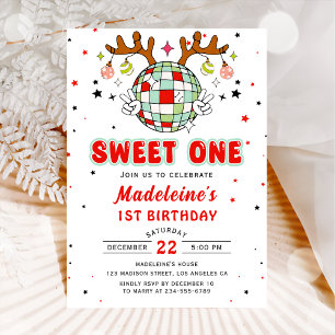 Retro Reindeer Christmas Birthday Party Sweet One Invitation