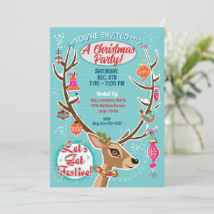 Retro Reindeer Christmas Party Invitation