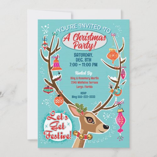 Retro Reindeer Christmas Party Invitation