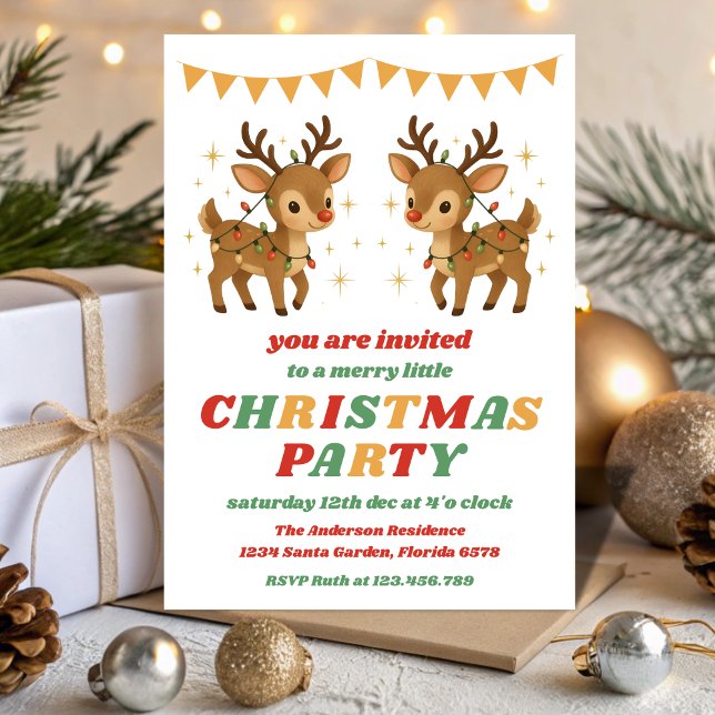Retro Reindeer Editable Christmas Party Invitation (Creator Uploaded)