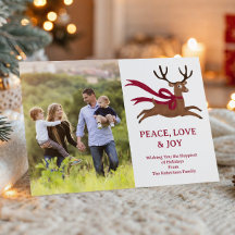 Retro Reindeer in Red Scarf Christmas Photo