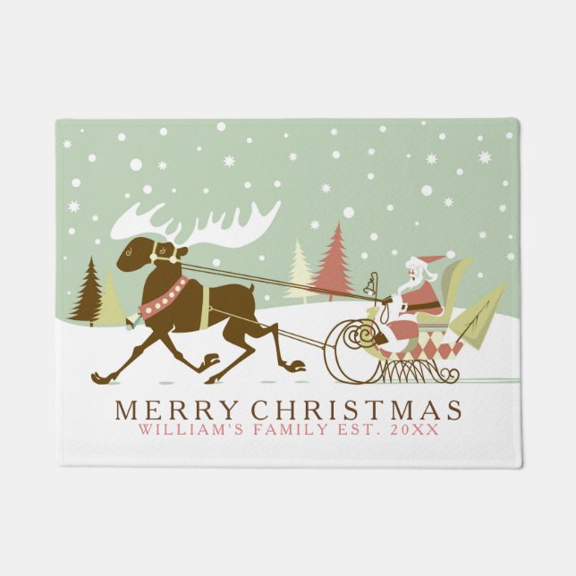 Retro Reindeer & Santa Claus Doormat (Front)
