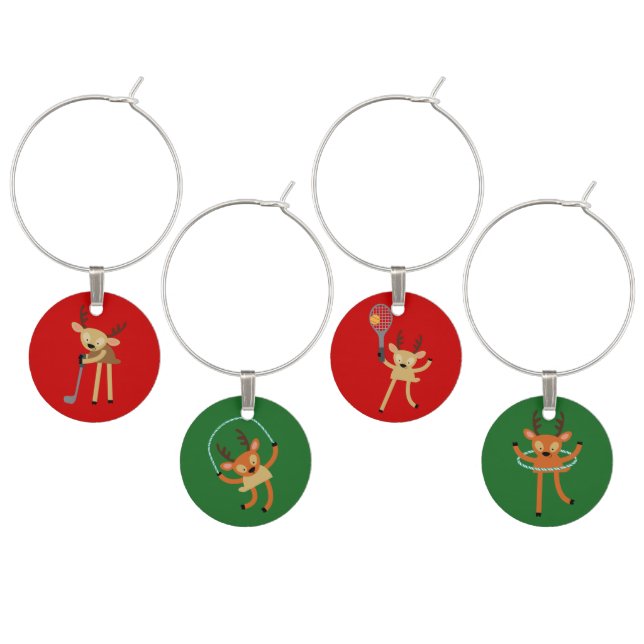 Retro Reindeer Sport Christmas Wine Glass Charm (Staggered)