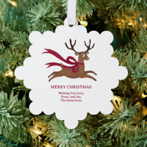 Retro Reindeer Wearing Red Scarf Vintage Style  Ornament Card