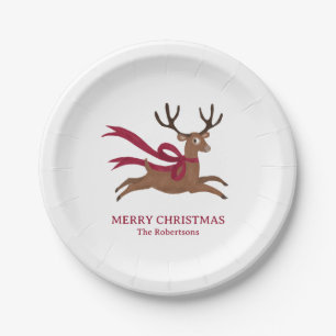 Retro Reindeer Wearing Red Scarf Vintage Style Paper Plates