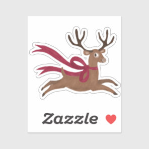 Retro Reindeer Wearing Red Scarf Vintage Style  Sticker