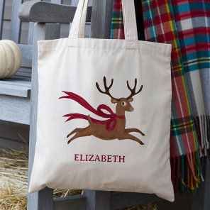 Retro Reindeer Wearing Red Scarf Vintage Style  Tote Bag
