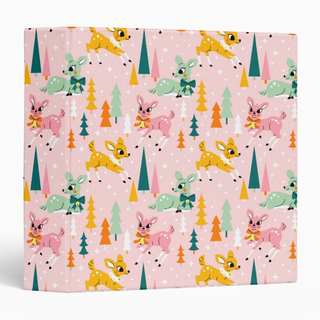Retro Reindeer Wonderland Holiday Pattern 3 Ring Binder (Front/Spine)