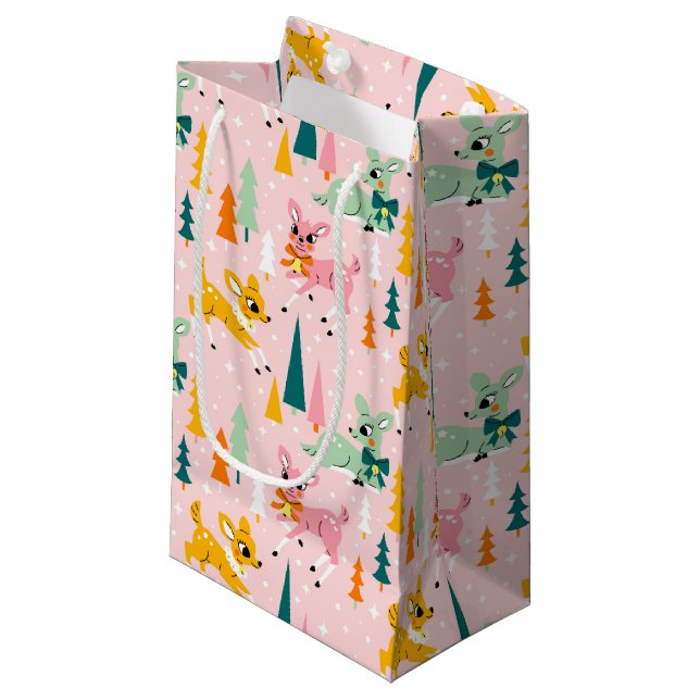 Retro Reindeer Wonderland Holiday Pattern Small Gift Bag (Front Angled)