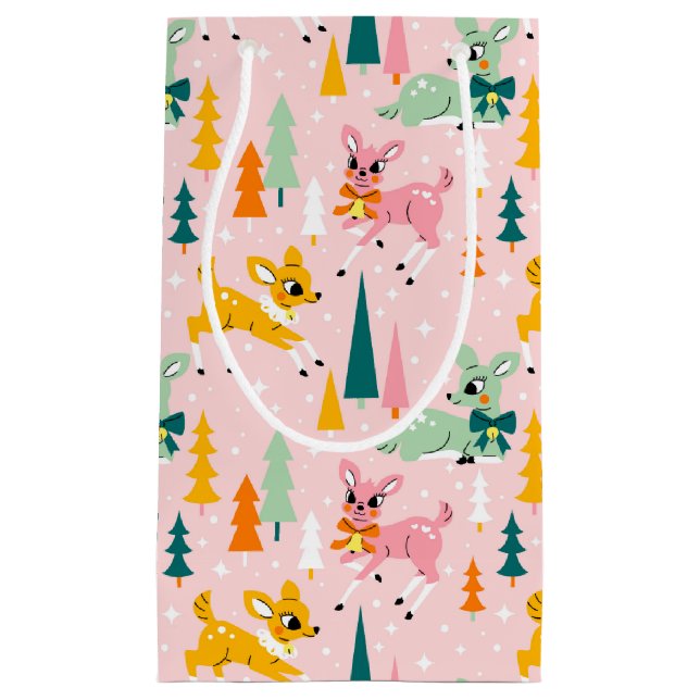 Retro Reindeer Wonderland Holiday Pattern Small Gift Bag (Front)