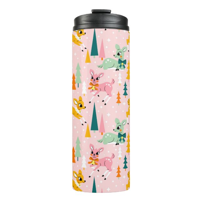 Retro Reindeer Wonderland Holiday Pattern Thermal Tumbler (Front)
