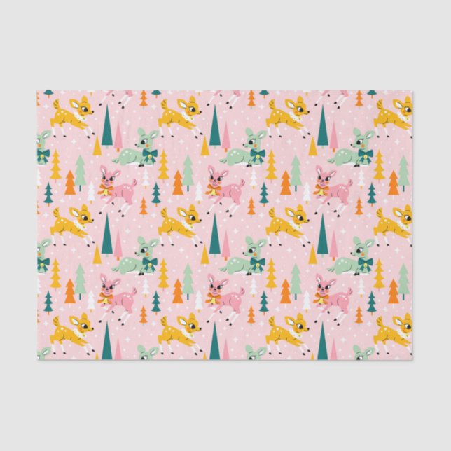 Retro Reindeer Wonderland Holiday Pattern Tissue Paper (Front)