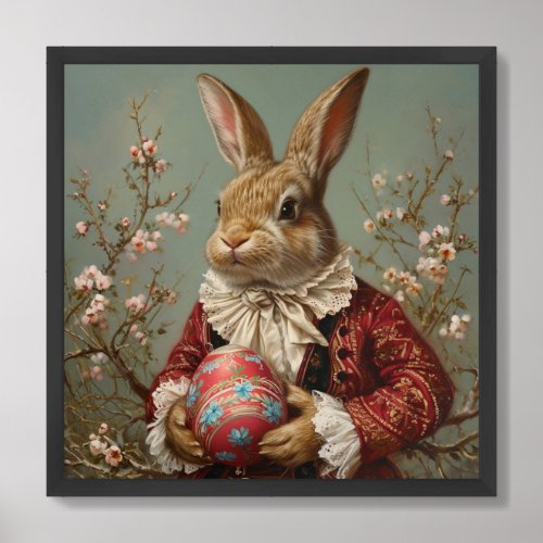 Retro Renaissance Easter rabbit colored eggs Framed Art