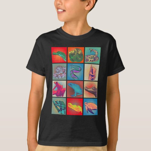 Retro Reptile Collage Snake Frog Turtle T_Shirt