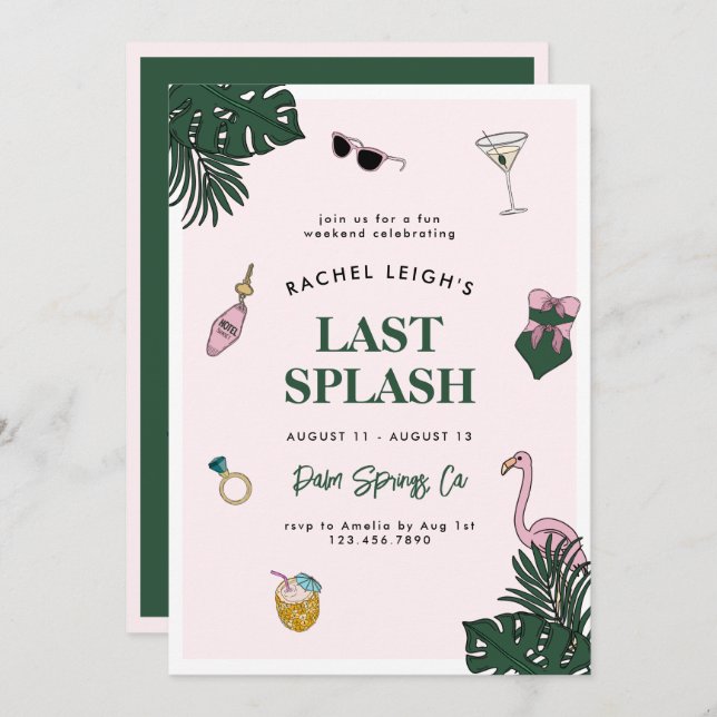Retro Resort Last Splash Bachelorette Weekend Invitation (Front/Back)