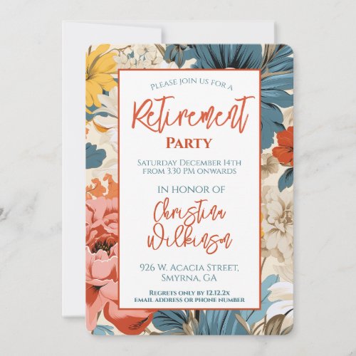 Retro Retirement Party Geranium Floral Invitation