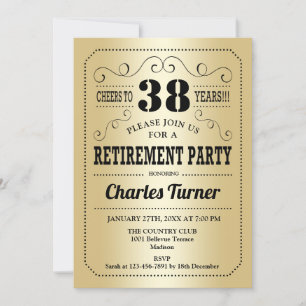 Retro Retirement Party - Gold Black Invitation