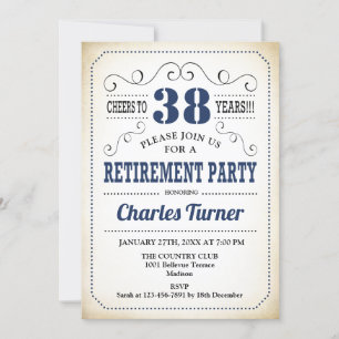 Retro Retirement Party - Navy Blue Cream White Invitation