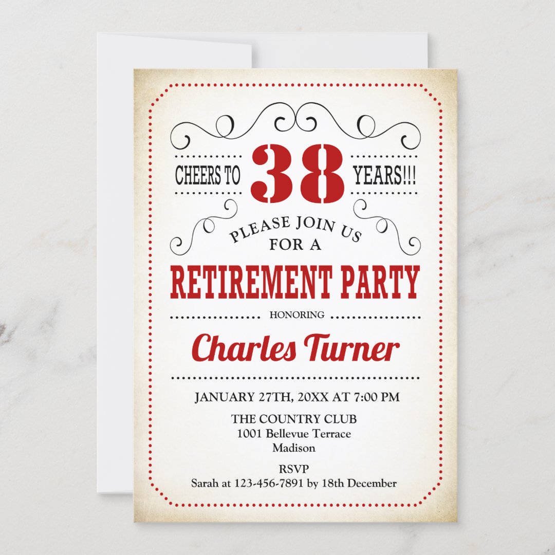 Retro Retirement Party - Red Cream White Invitation | Zazzle