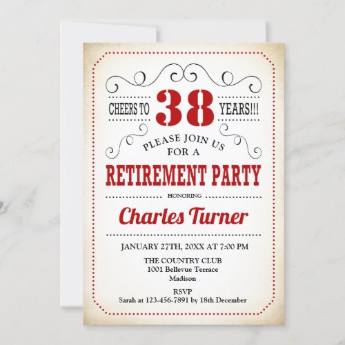 Retro Retirement Party _ Red Cream White Invitation