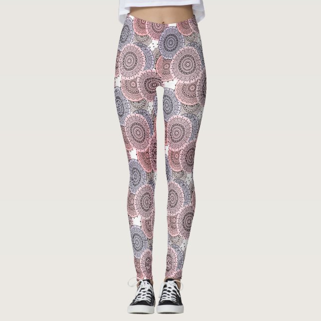 Retro, retro pattern, beige , grey  elegant leggings (Front)