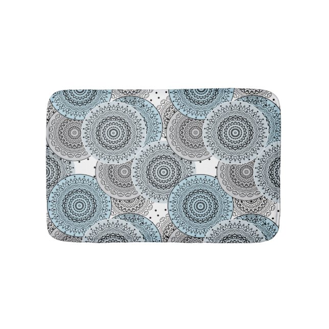 Retro, retro pattern, blue and gray,  elegant bath mat (Front)