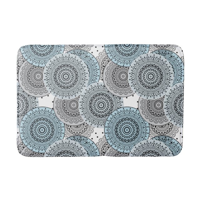 Retro, retro pattern, blue and gray,  elegant bath mat (Front)