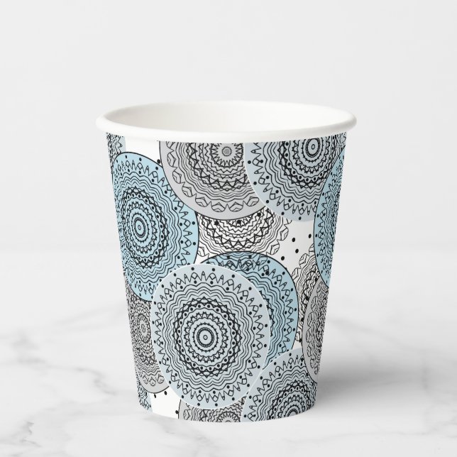 Retro, retro pattern, blue and gray,  elegant bath paper cups (Front)