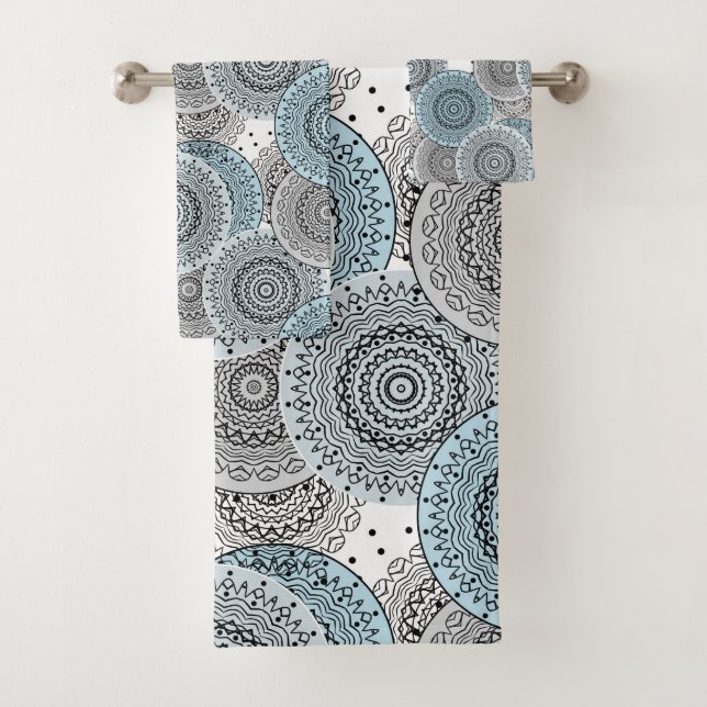 Retro, retro pattern, blue and gray,  elegant bath towel set (Insitu)