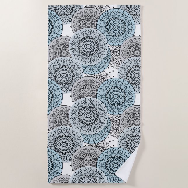 Retro, retro pattern, blue and gray,  elegant beach towel (Front)