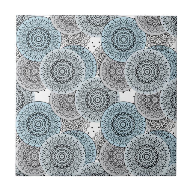 Retro, retro pattern, blue and gray,  elegant ceramic tile (Front)