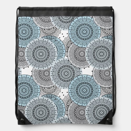 Retro retro pattern blue and gray  elegant drawstring bag