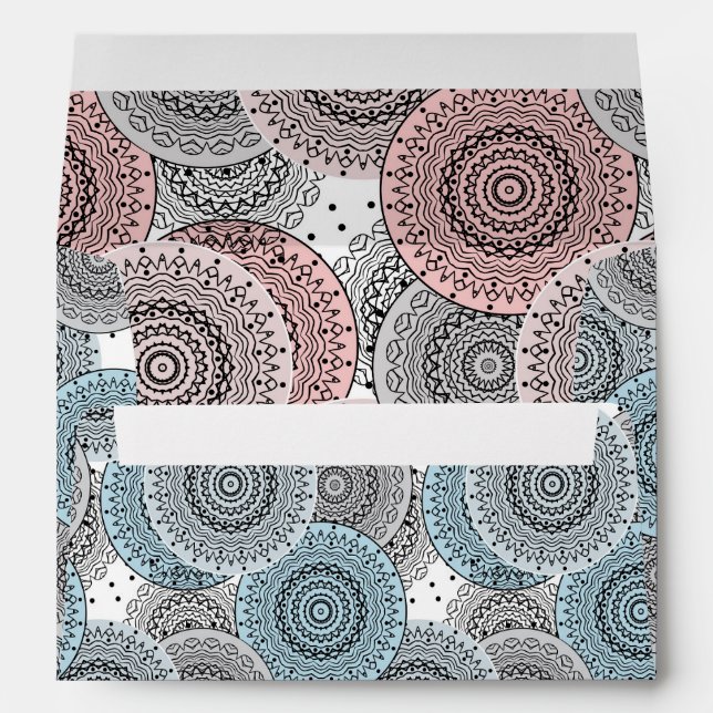 Retro, retro pattern, blue and gray,  elegant envelope (Back (Bottom))
