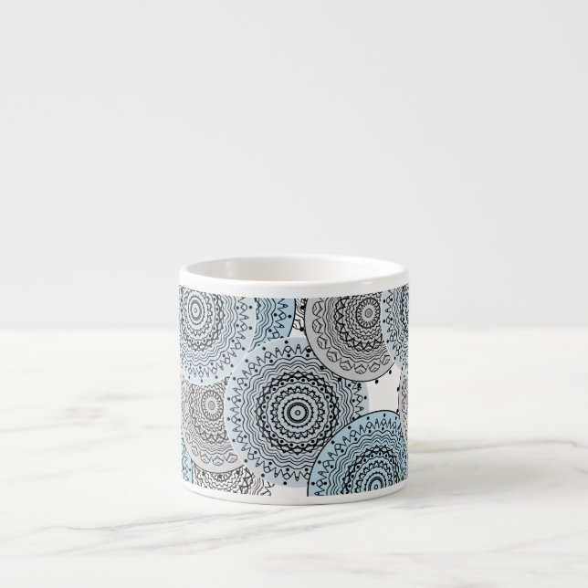Retro, retro pattern, blue and gray,  elegant espresso cup (Front)