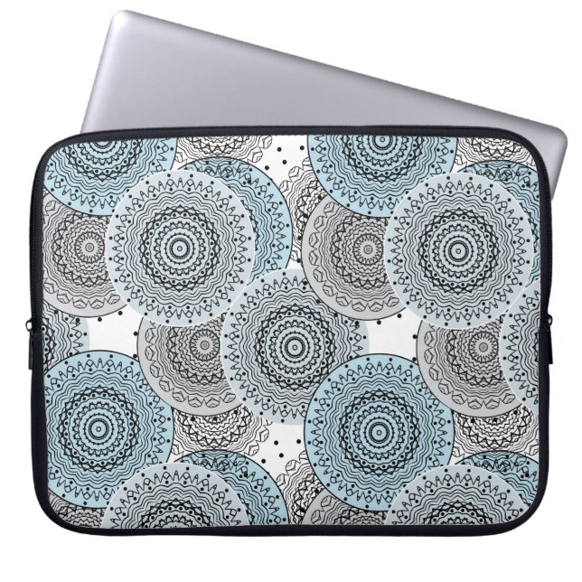 Retro, retro pattern, blue and gray,  elegant laptop sleeve (Front)