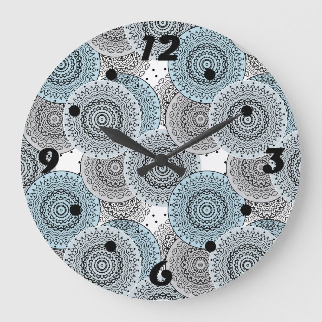 Retro, retro pattern, blue and gray,  elegant large clock (Front)