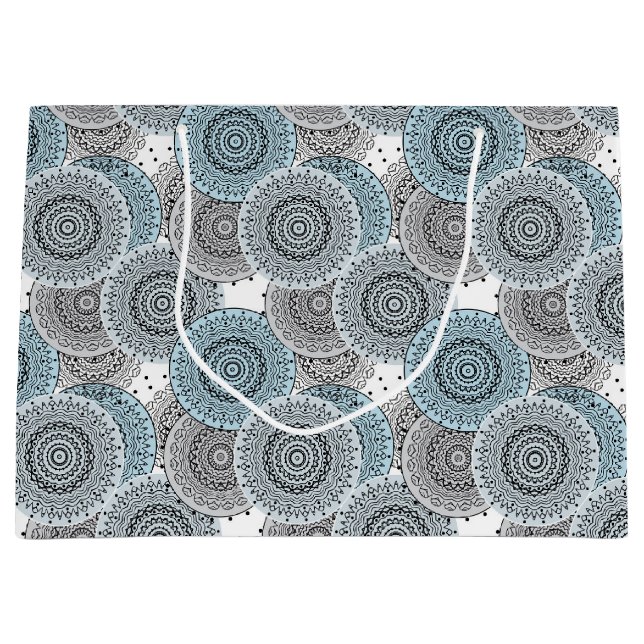 Retro, retro pattern, blue and gray,  elegant large gift bag (Front)