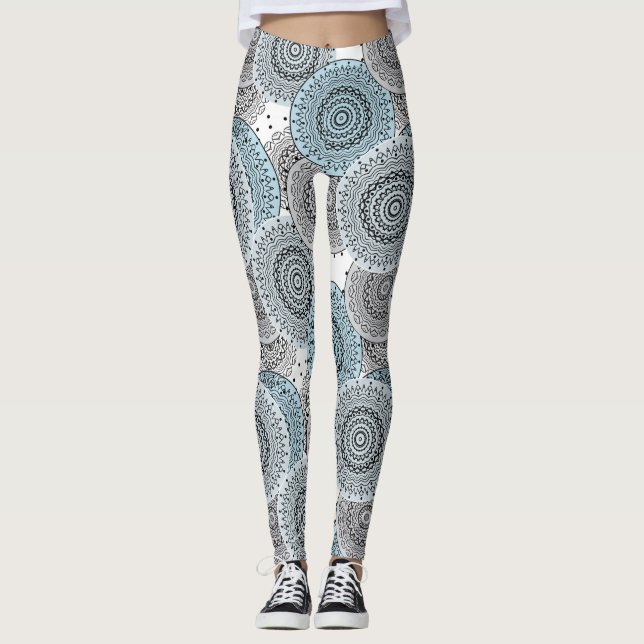 Retro, retro pattern, blue and gray,  elegant leggings (Front)
