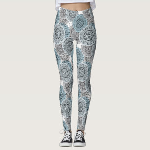 Retro, retro pattern, blue and gray, elegant leggings