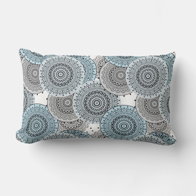 Retro, retro pattern, blue and gray,  elegant lumbar pillow (Front)